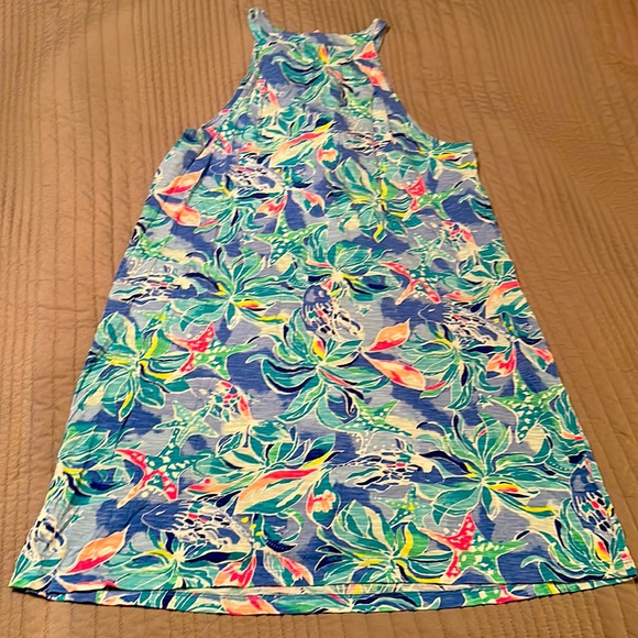 EUC Lilly Pulitzer SHAY DRESS Bennet Blue Celestial Seas Pink White XL - Picture 2 of 4